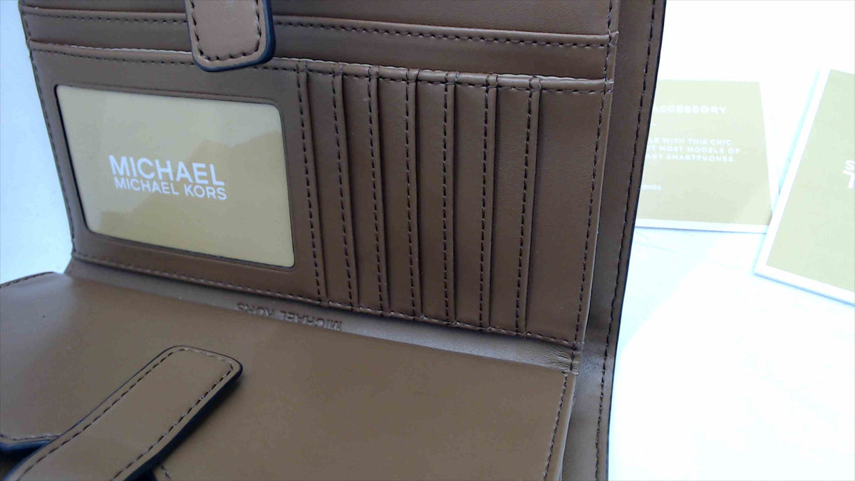 Michael Kors Jet Set Travel Large Double-Zip Wristlet — Vanilla MK Signature Logo, Gold Hardware, NWT, 7.5"