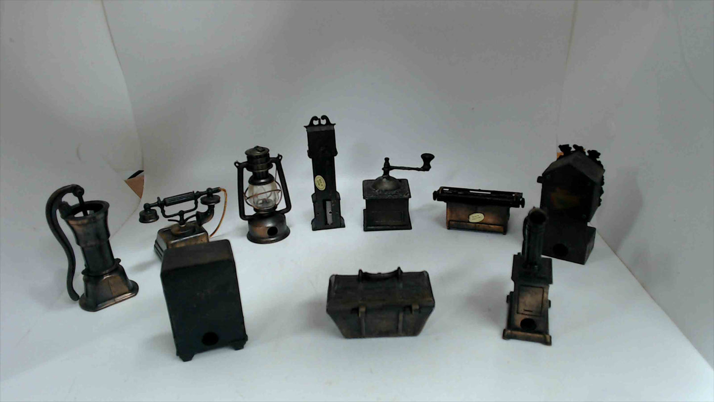 Lot of 10 Miniature Metal Pencil sharpeners Dollhouse sized Made in Hong Kong