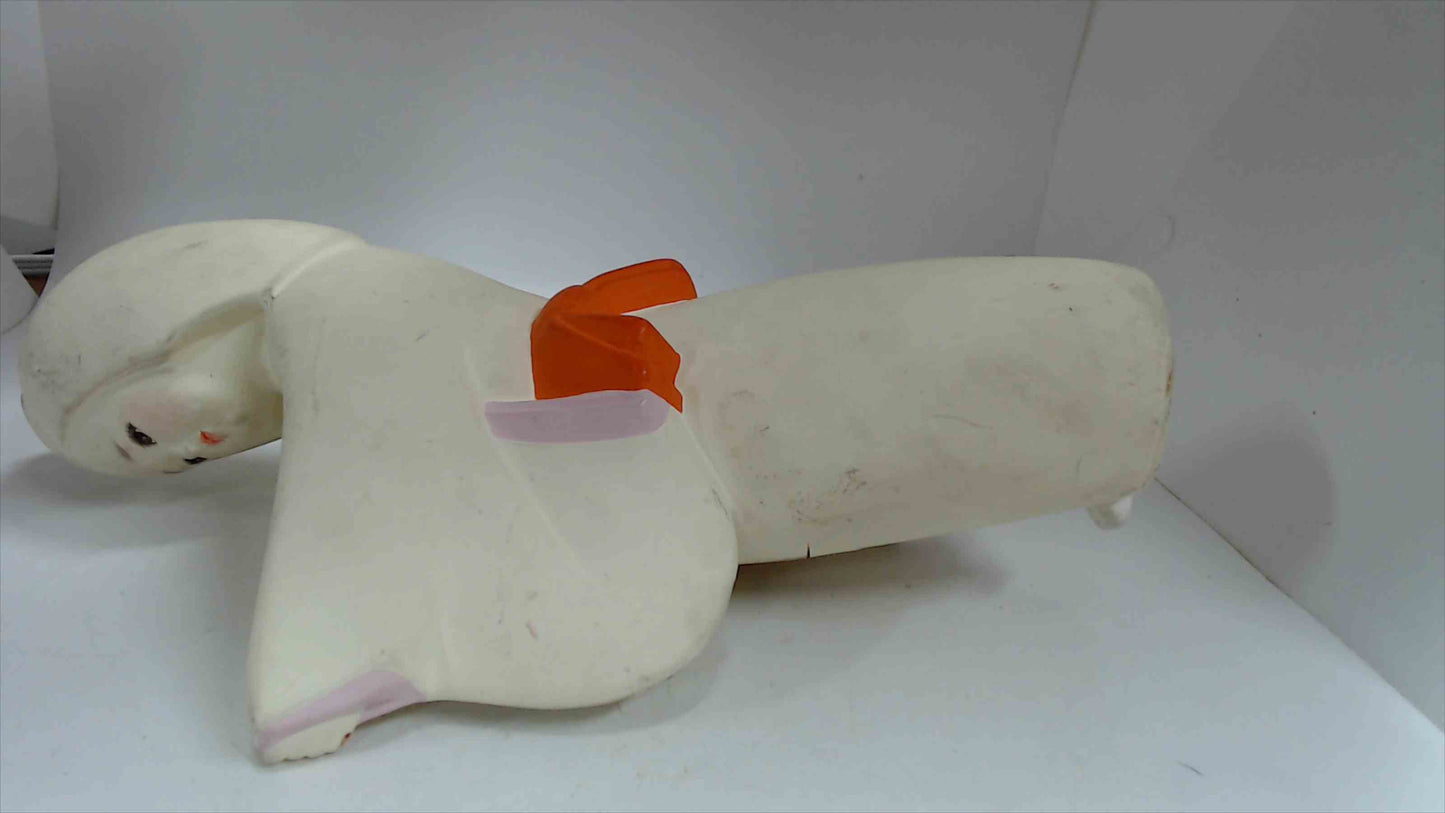 Vintage Japanese Hakata-Style Geisha Doll in White Cherry Blossom Kimono with Orange Obi