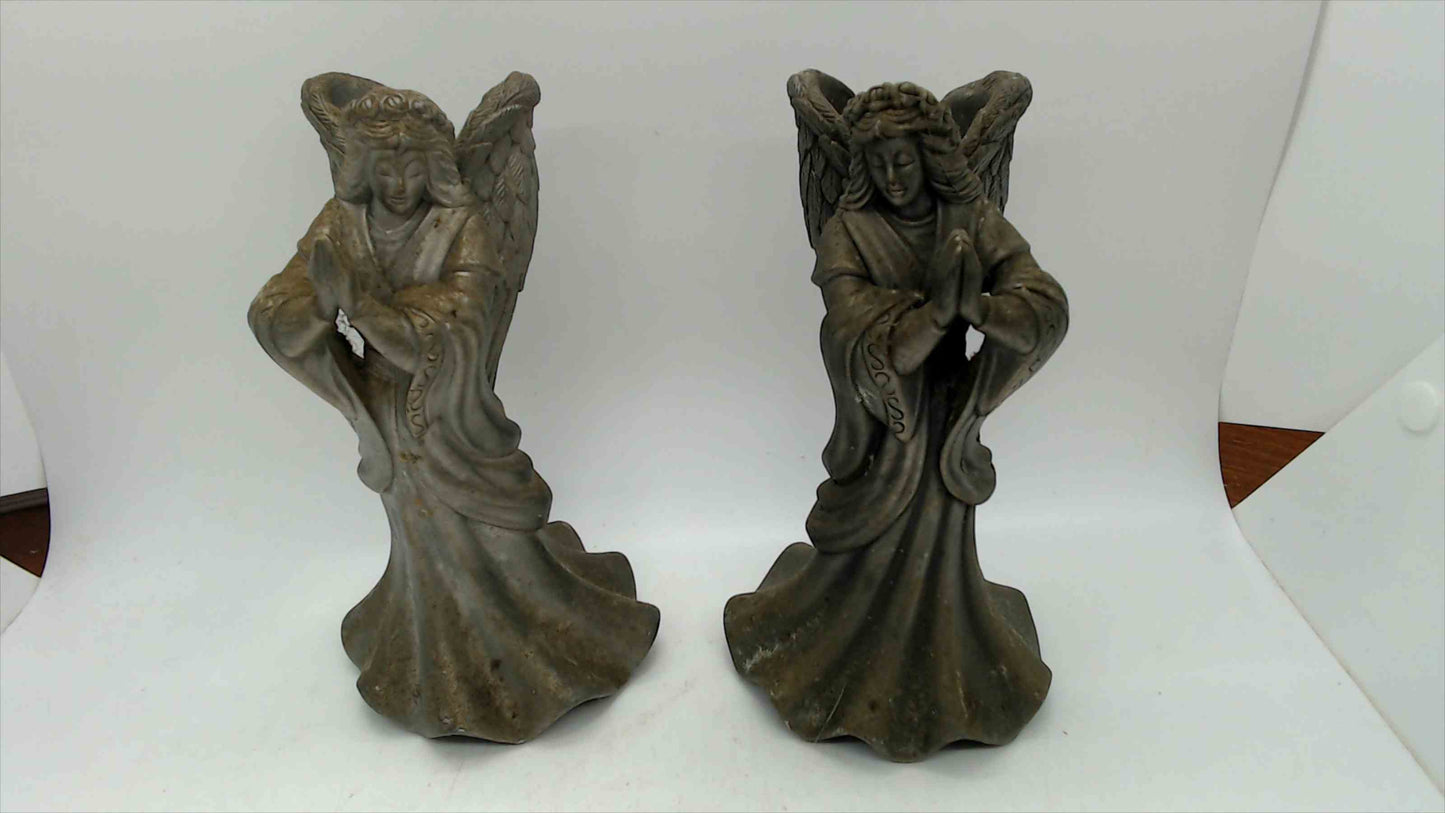 Pair of Metal Angel Candle Holders with Antique Bronze Finish & Detailed Wings — 6.75" Tall — Made in Indonesia