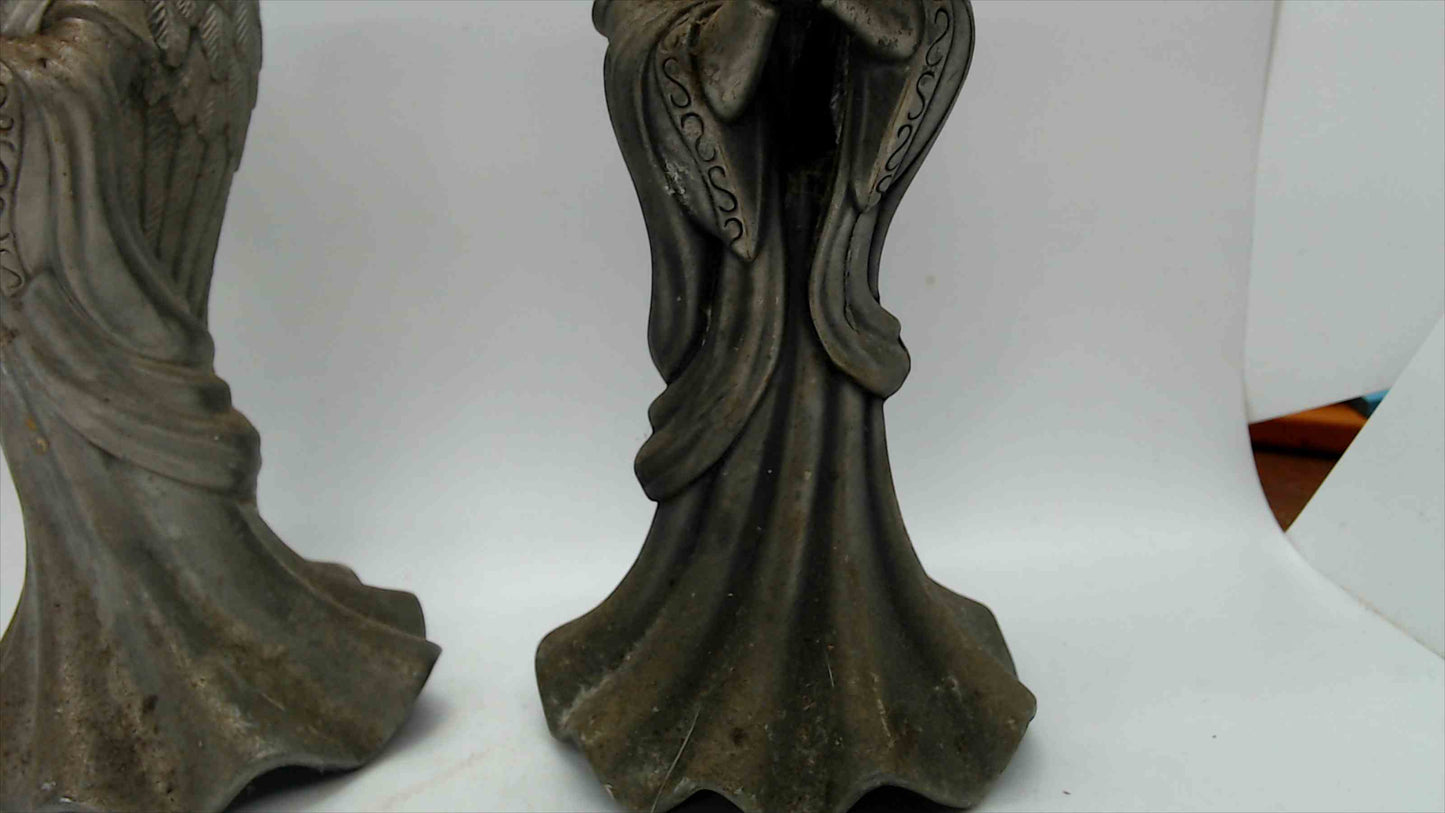 Pair of Metal Angel Candle Holders with Antique Bronze Finish & Detailed Wings — 6.75" Tall — Made in Indonesia