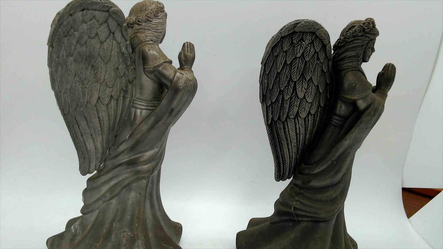 Pair of Metal Angel Candle Holders with Antique Bronze Finish & Detailed Wings — 6.75" Tall — Made in Indonesia