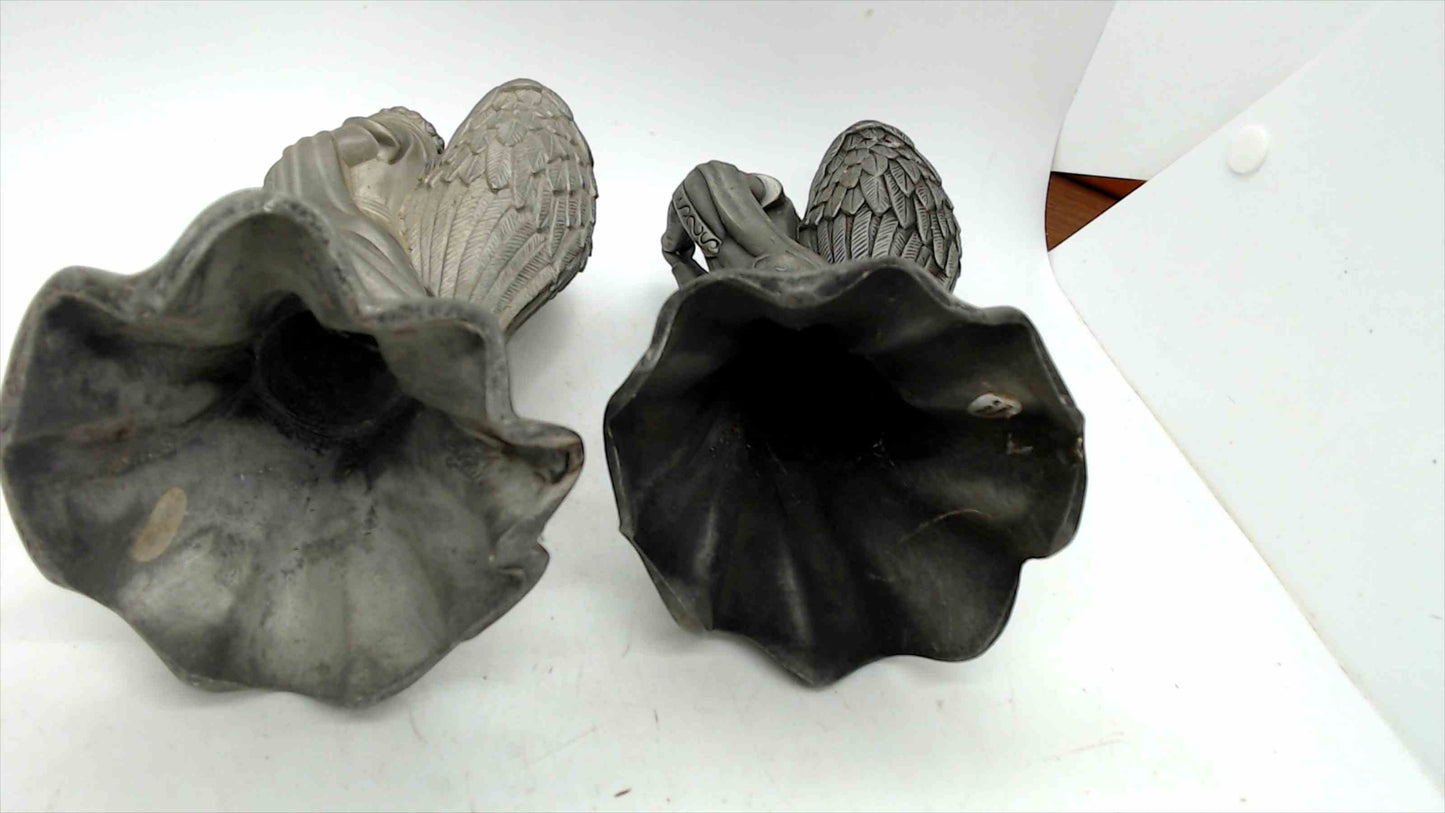 Pair of Metal Angel Candle Holders with Antique Bronze Finish & Detailed Wings — 6.75" Tall — Made in Indonesia