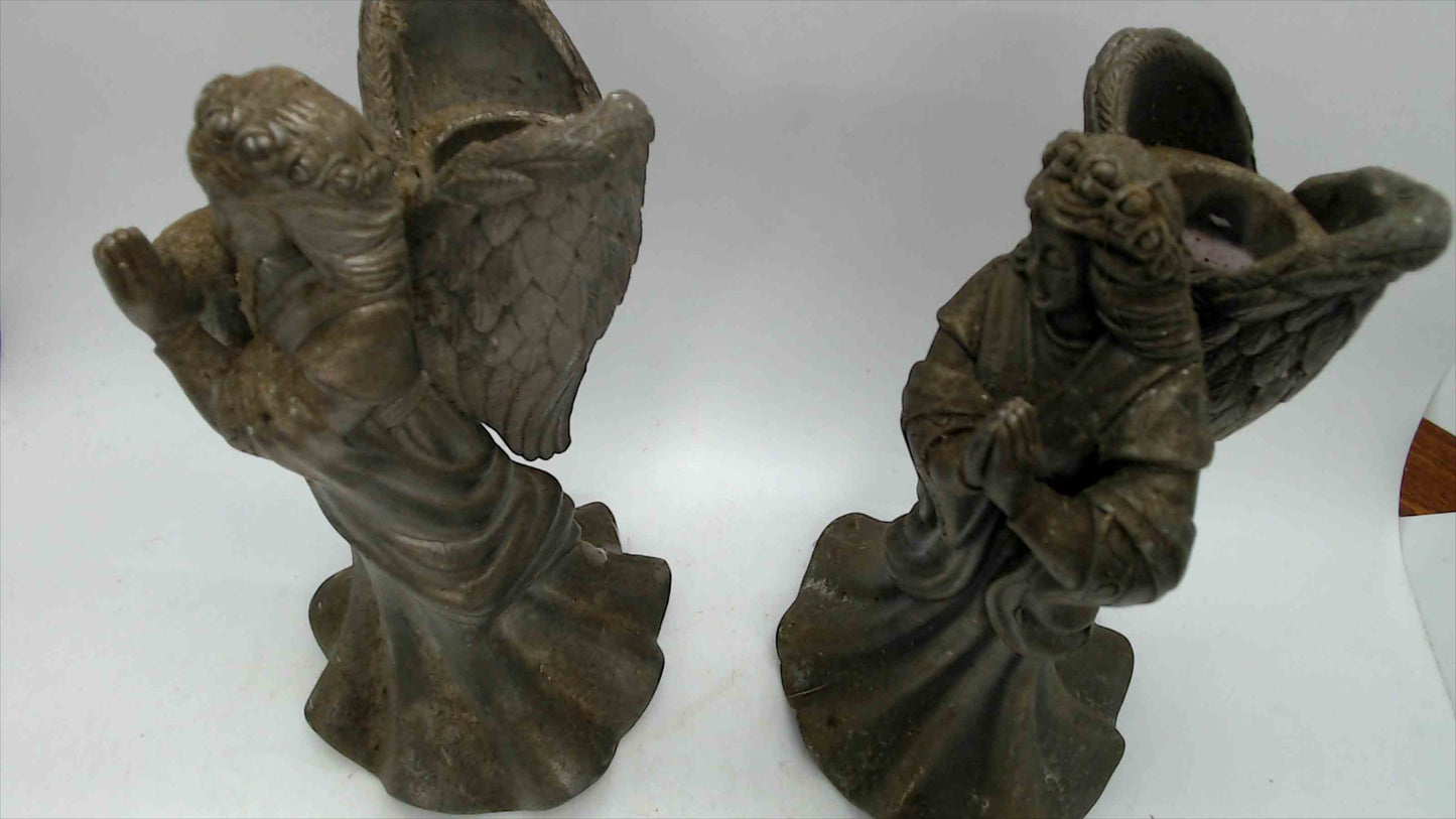 Pair of Metal Angel Candle Holders with Antique Bronze Finish & Detailed Wings — 6.75" Tall — Made in Indonesia