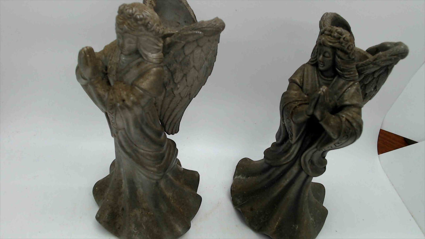 Pair of Metal Angel Candle Holders with Antique Bronze Finish & Detailed Wings — 6.75" Tall — Made in Indonesia