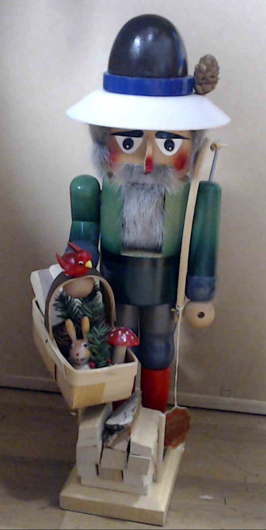 Steinbach Nutcracker Lumberjack 16"  Missing AXE, Saw is cracked, Writing on the bottom  Volkskunst Germany