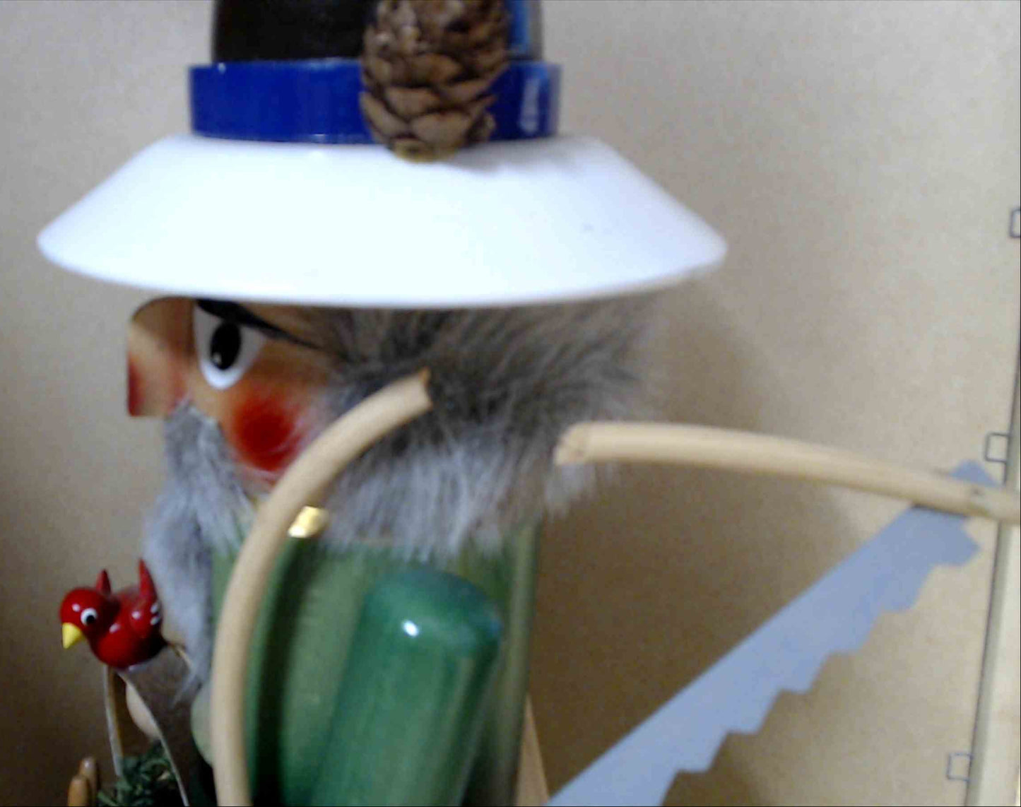 Steinbach Nutcracker Lumberjack 16"  Missing AXE, Saw is cracked, Writing on the bottom  Volkskunst Germany