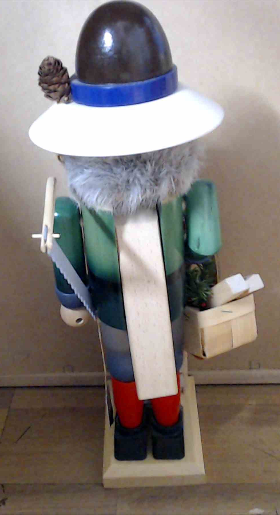 Steinbach Nutcracker Lumberjack 16"  Missing AXE, Saw is cracked, Writing on the bottom  Volkskunst Germany