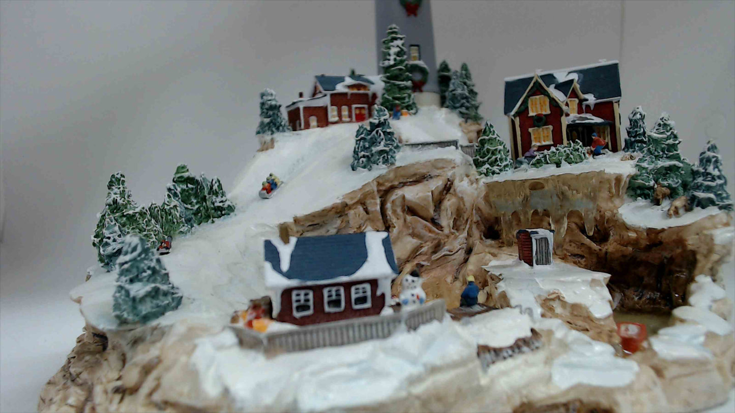 LENOX Light At Holiday Harbor 2001 Snowy Winter Lighthouse Village Sculpture