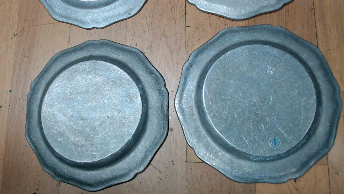 Lot of 4 Vintage Wilton Pewter 9" Dinner Plates RWP Columbia, PA USA