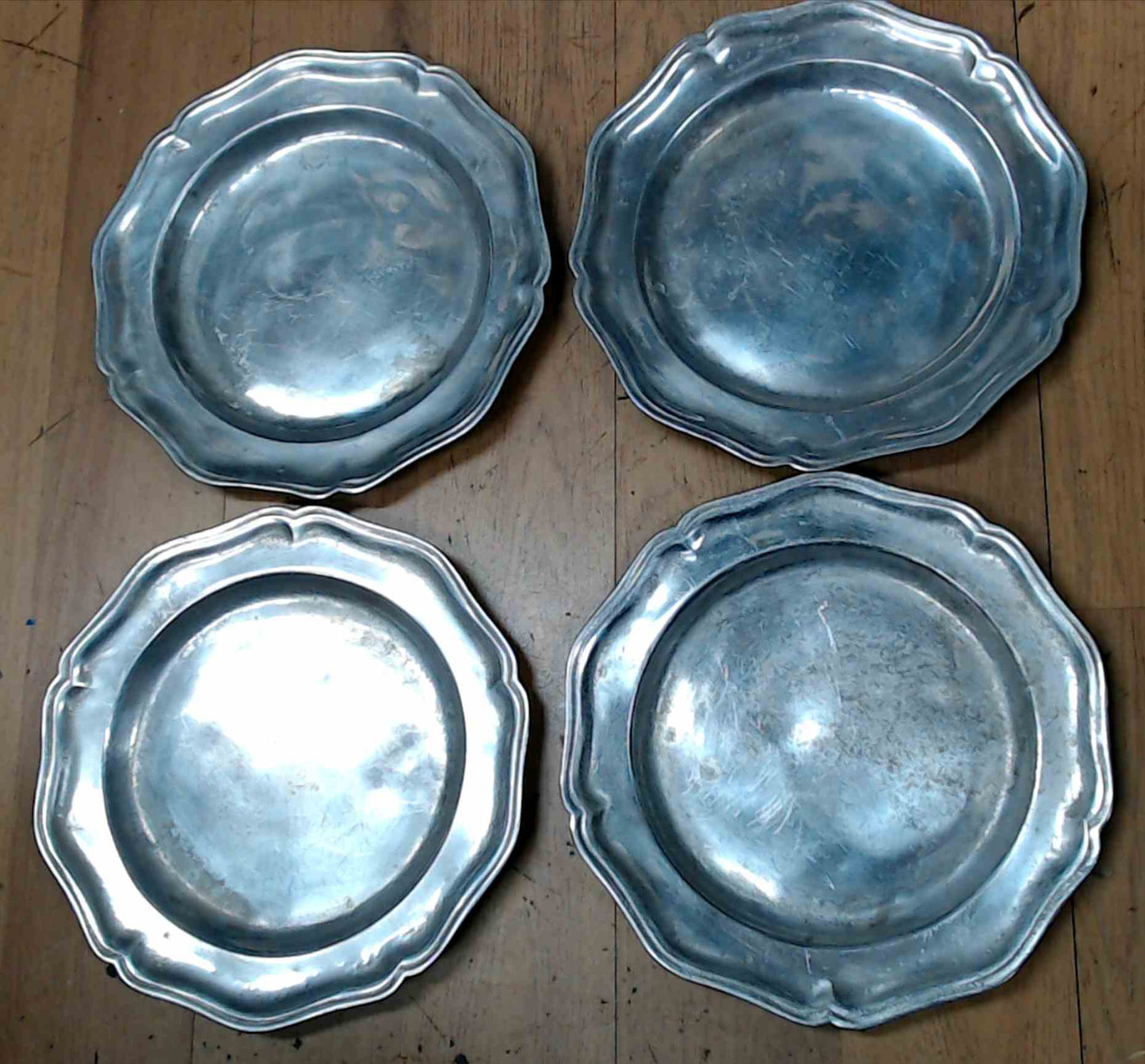 Lot of 4 Vintage Wilton Pewter 9" Dinner Plates RWP Columbia, PA USA