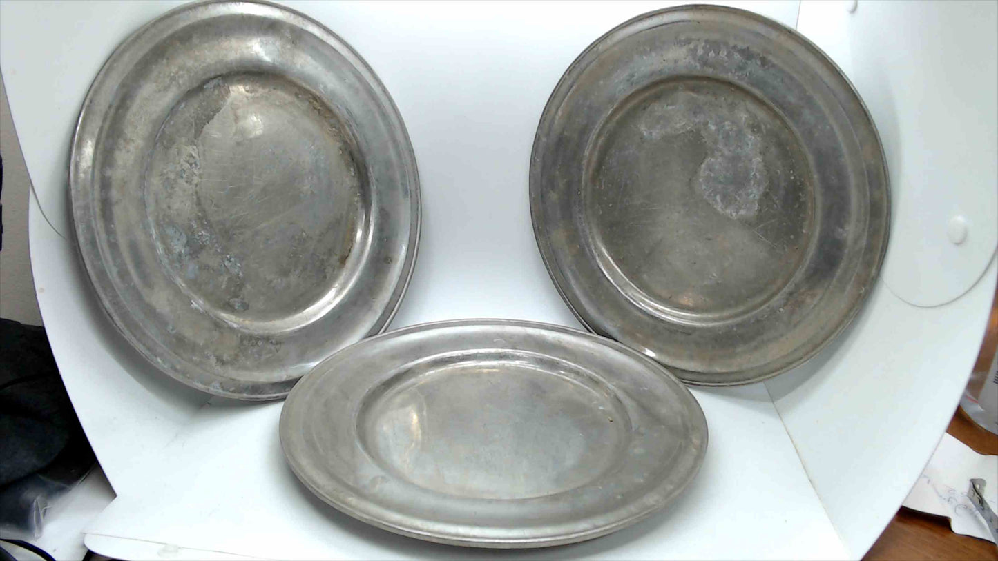 Lot of 3 Vintage Wilton Pewter 11" Dinner Plates RWP Columbia, PA USA