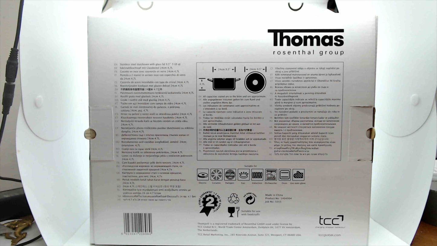 Thomas Rosenthal Group Stainless Steel Cook & Pour 5 qt Dutch Oven w/ glass 9.5" lid