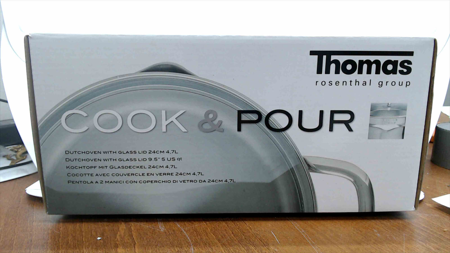 Thomas Rosenthal Group Stainless Steel Cook & Pour 5 qt Dutch Oven w/ glass 9.5" lid