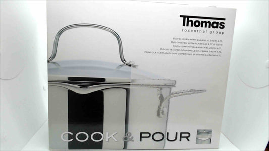 Thomas Rosenthal Group Stainless Steel Cook & Pour 5 qt Dutch Oven w/ glass 9.5" lid