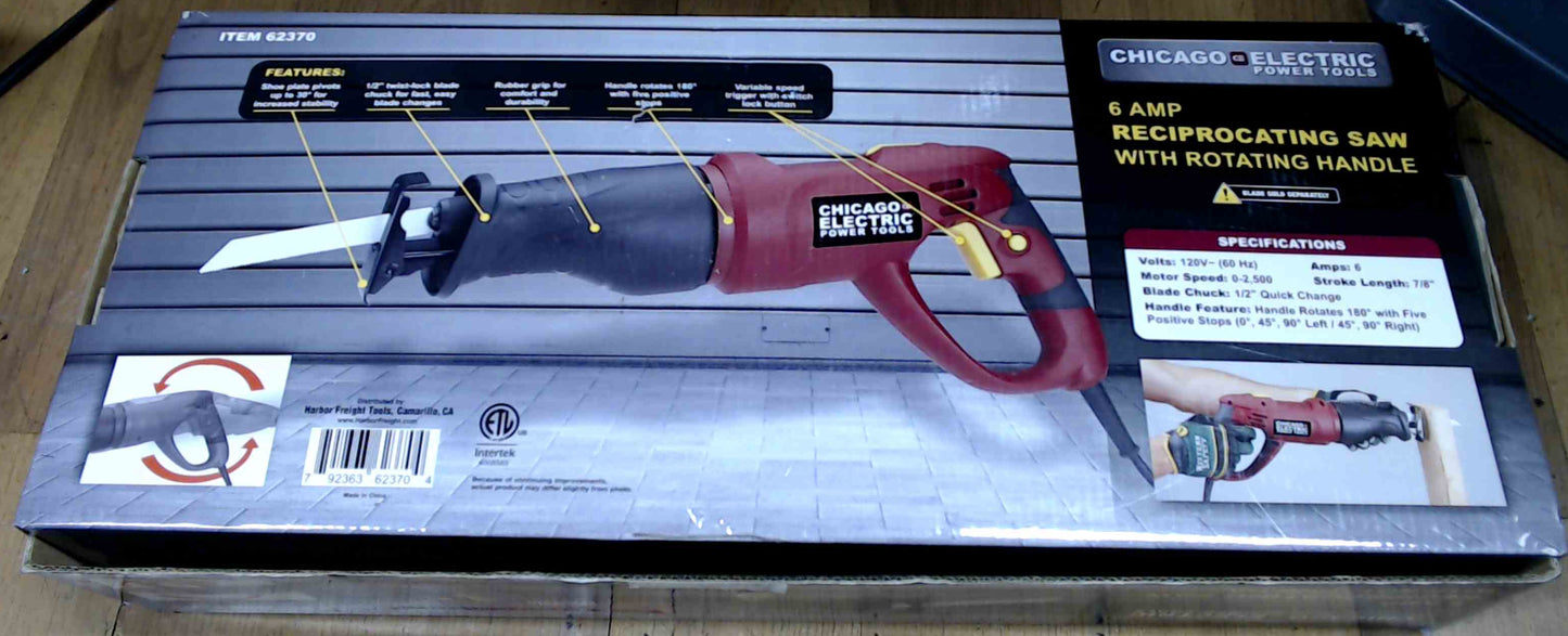6 Amp Reciprocating Saw with Rotating Handle Chicago Electric Corded