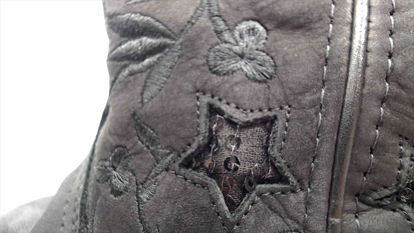 Laredo Black Womens Cowboy Boots with Sequin Stars and embroidered leaves Size 9 M