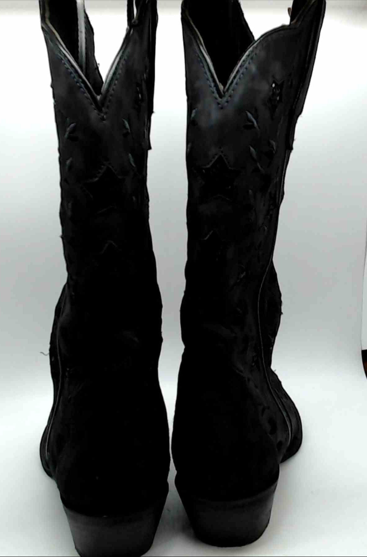 Laredo Black Womens Cowboy Boots with Sequin Stars and embroidered leaves Size 9 M