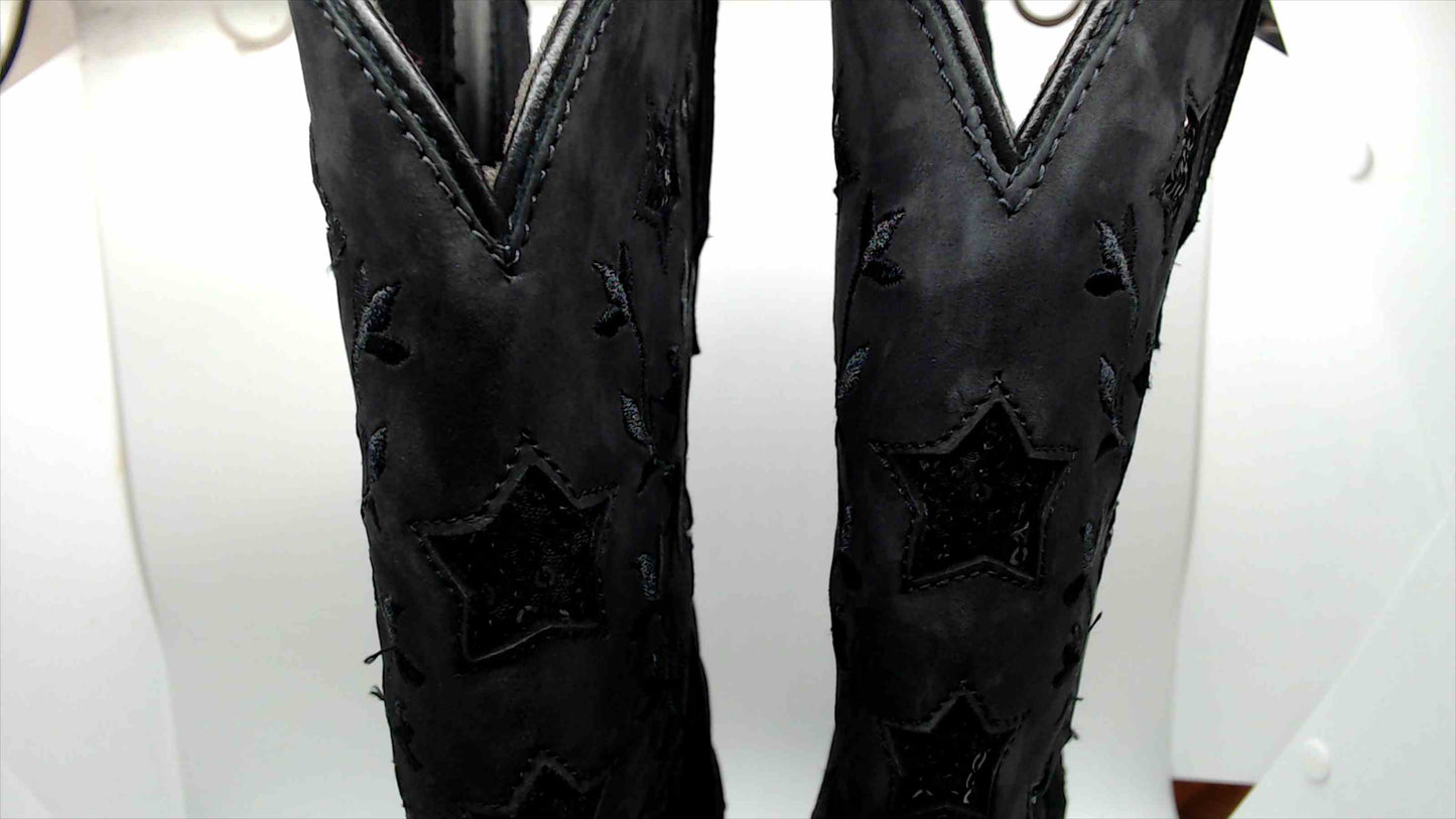 Laredo Black Womens Cowboy Boots with Sequin Stars and embroidered leaves Size 9 M
