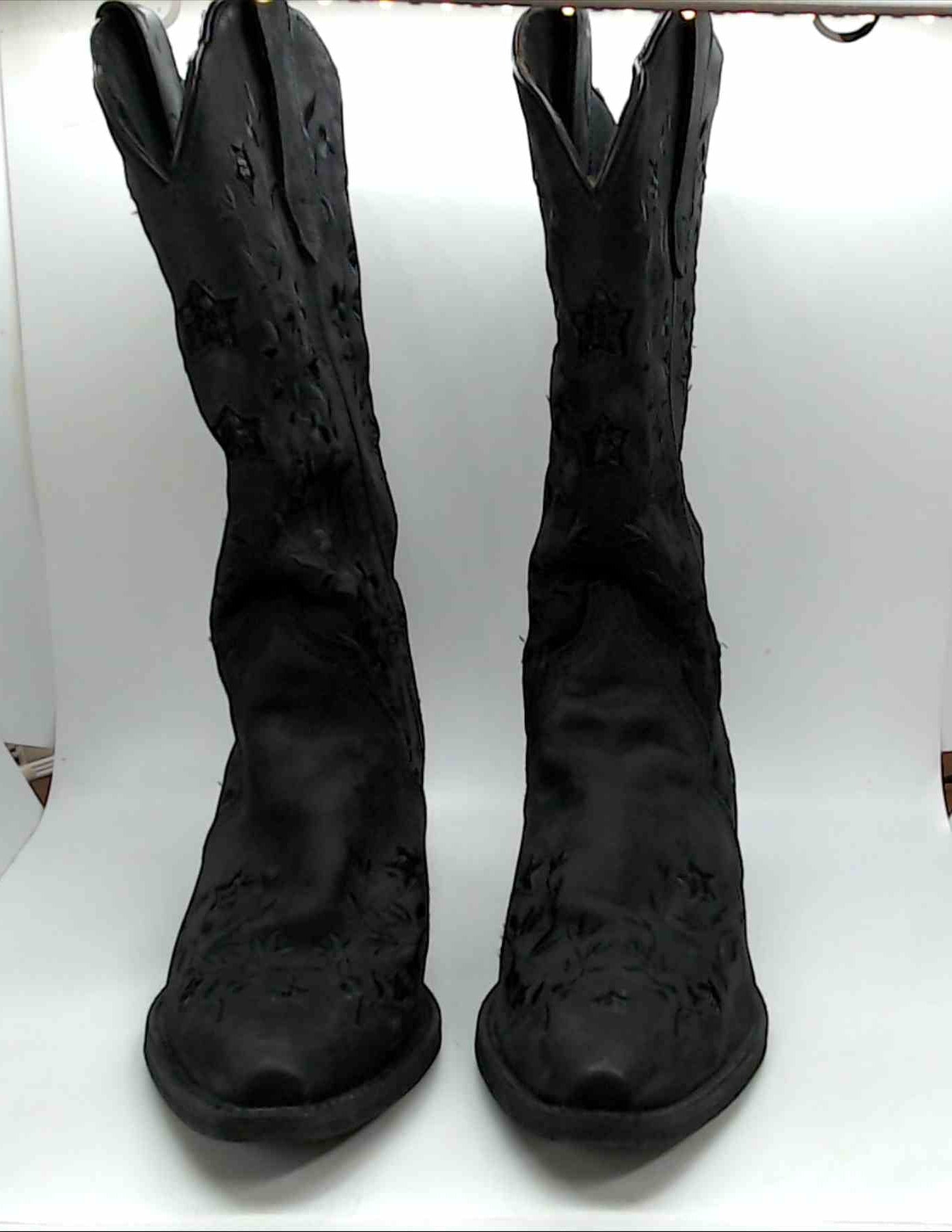Laredo Black Womens Cowboy Boots with Sequin Stars and embroidered leaves Size 9 M