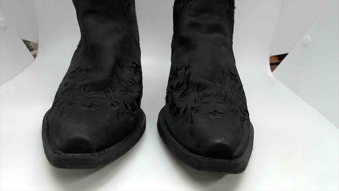 Laredo Black Womens Cowboy Boots with Sequin Stars and embroidered leaves Size 9 M