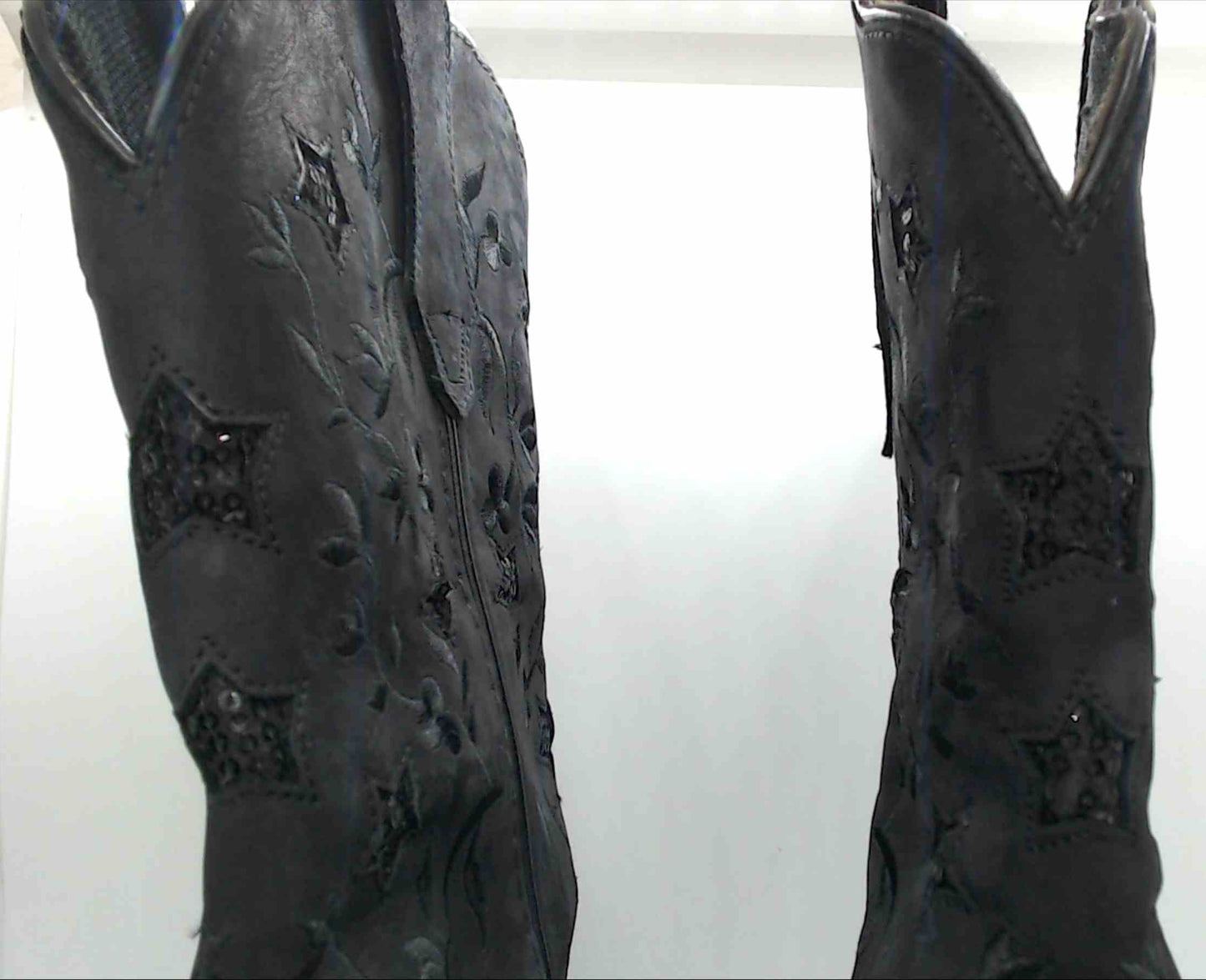 Laredo Black Womens Cowboy Boots with Sequin Stars and embroidered leaves Size 9 M