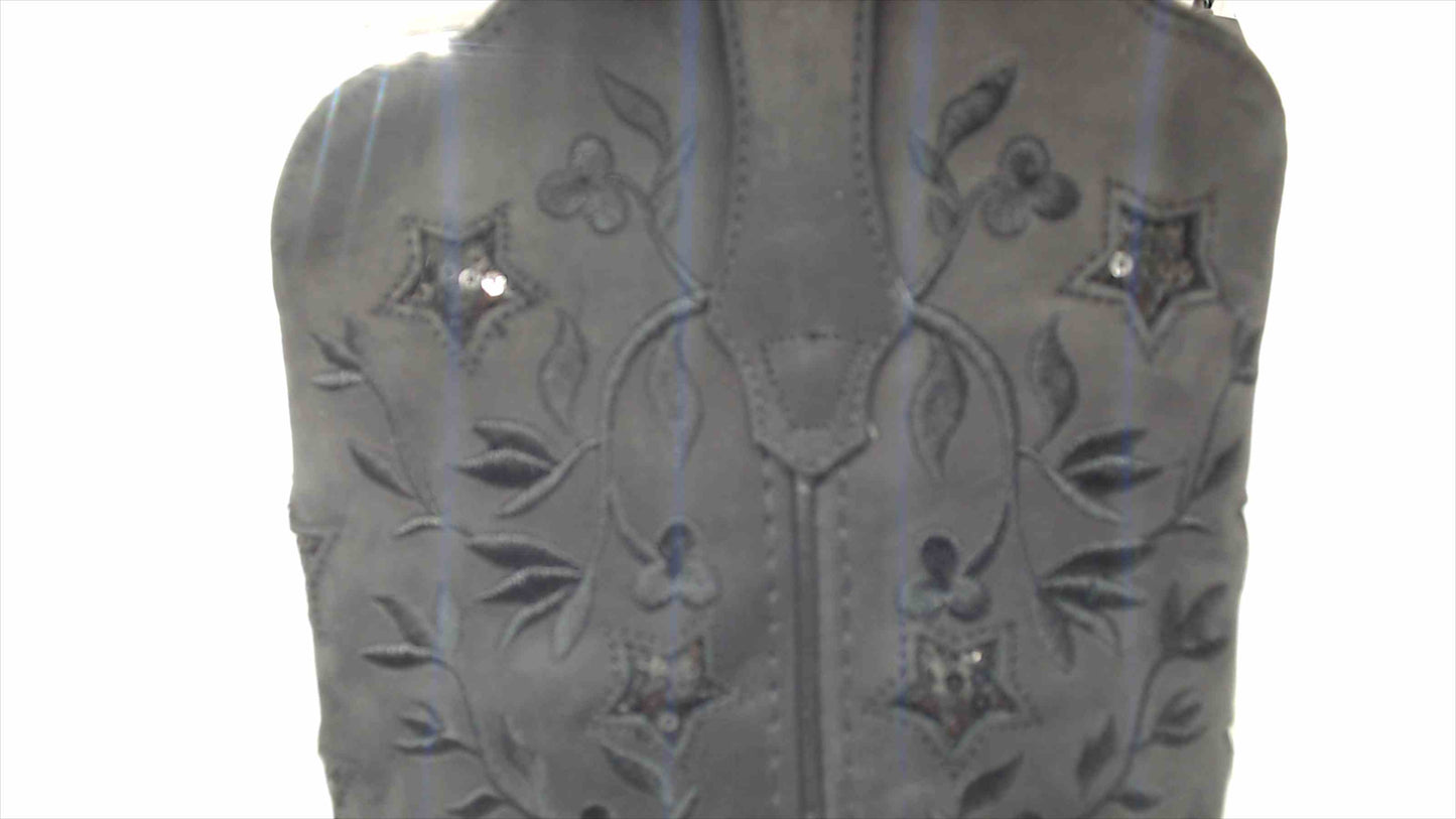 Laredo Black Womens Cowboy Boots with Sequin Stars and embroidered leaves Size 9 M