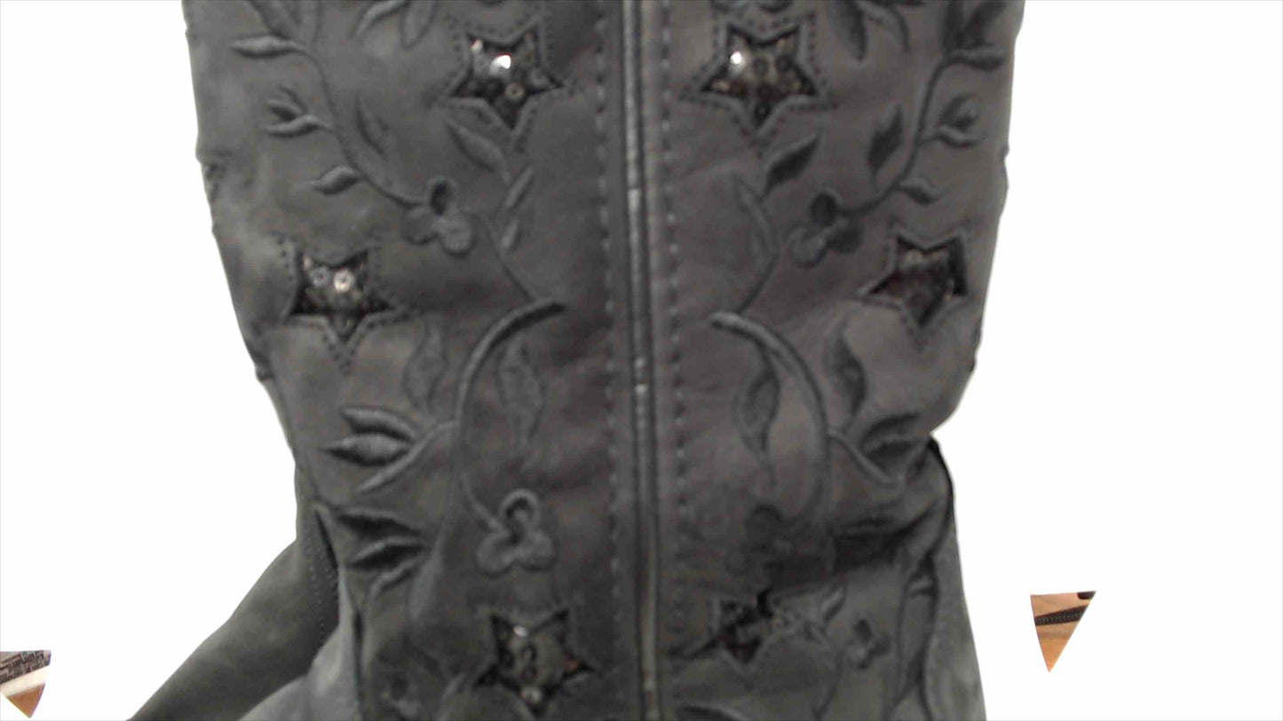 Laredo Black Womens Cowboy Boots with Sequin Stars and embroidered leaves Size 9 M