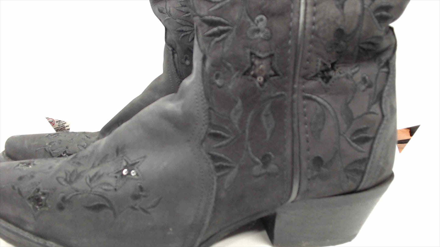 Laredo Black Womens Cowboy Boots with Sequin Stars and embroidered leaves Size 9 M