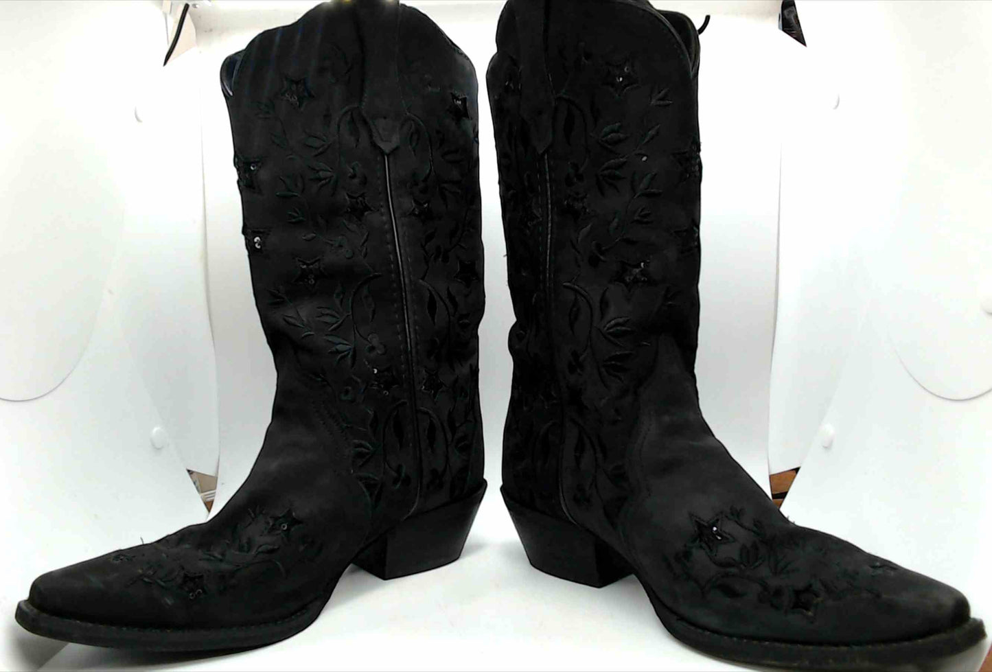 Laredo Black Womens Cowboy Boots with Sequin Stars and embroidered leaves Size 9 M