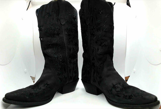 Laredo Black Womens Cowboy Boots with Sequin Stars and embroidered leaves Size 9 M