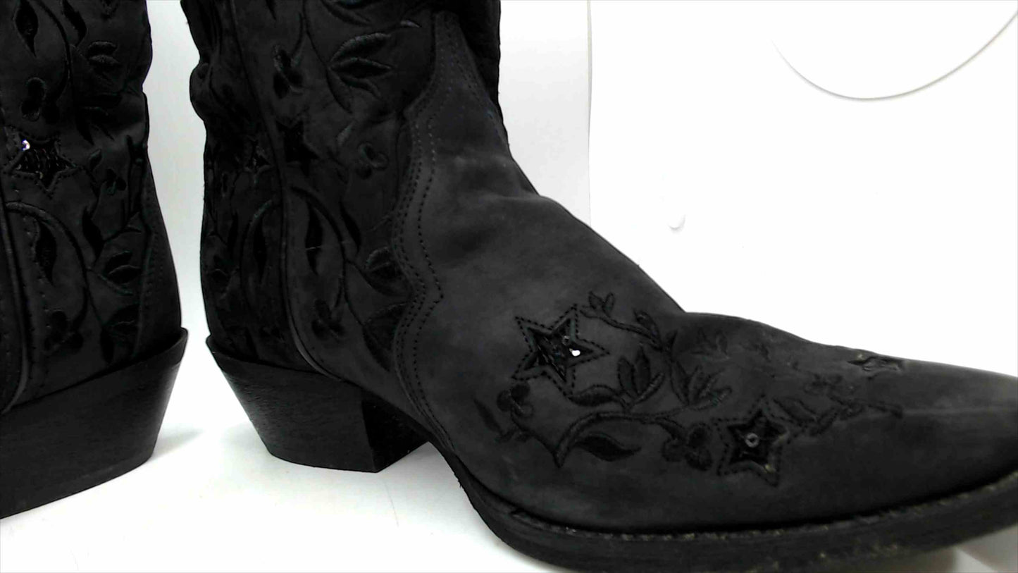 Laredo Black Womens Cowboy Boots with Sequin Stars and embroidered leaves Size 9 M