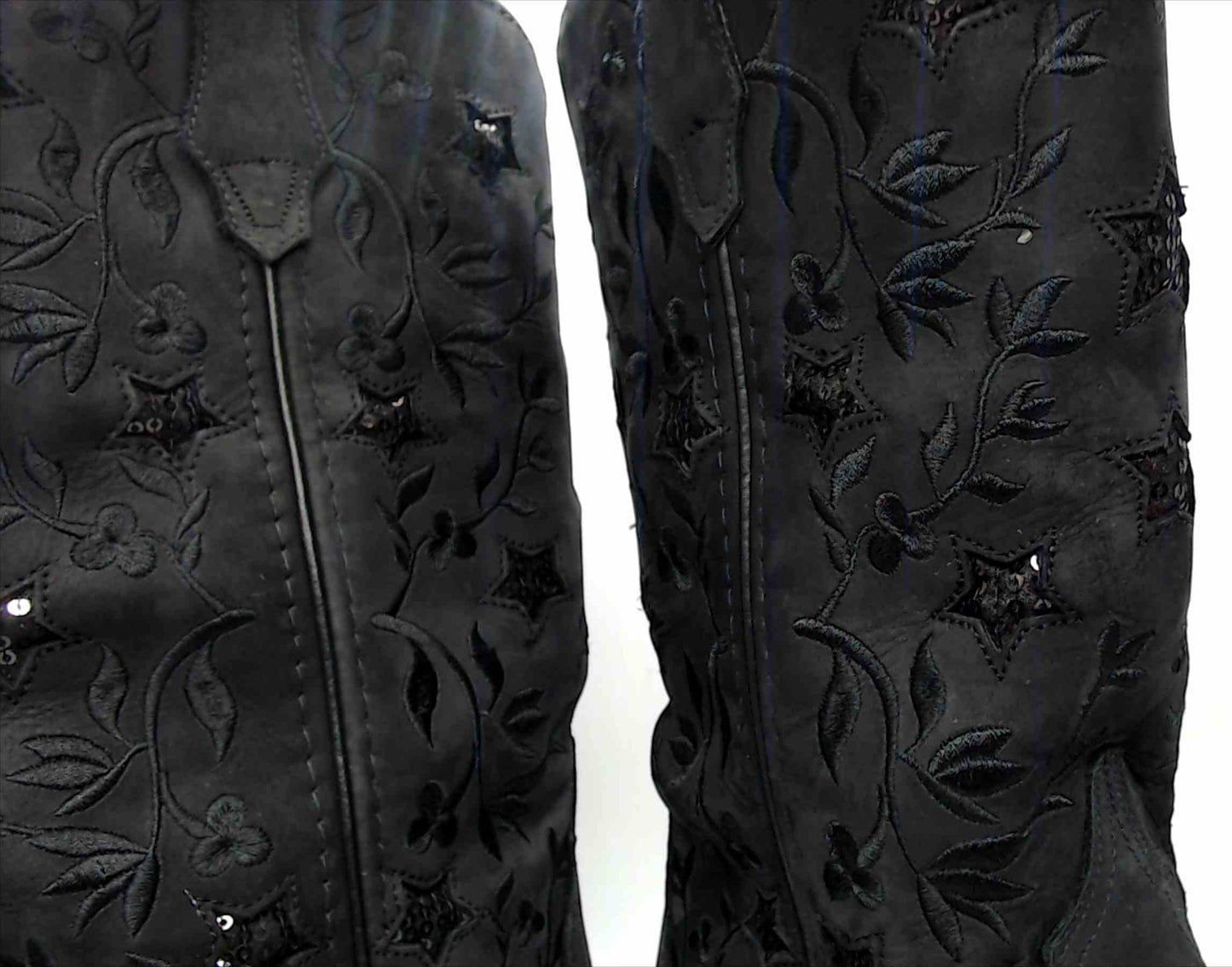 Laredo Black Womens Cowboy Boots with Sequin Stars and embroidered leaves Size 9 M