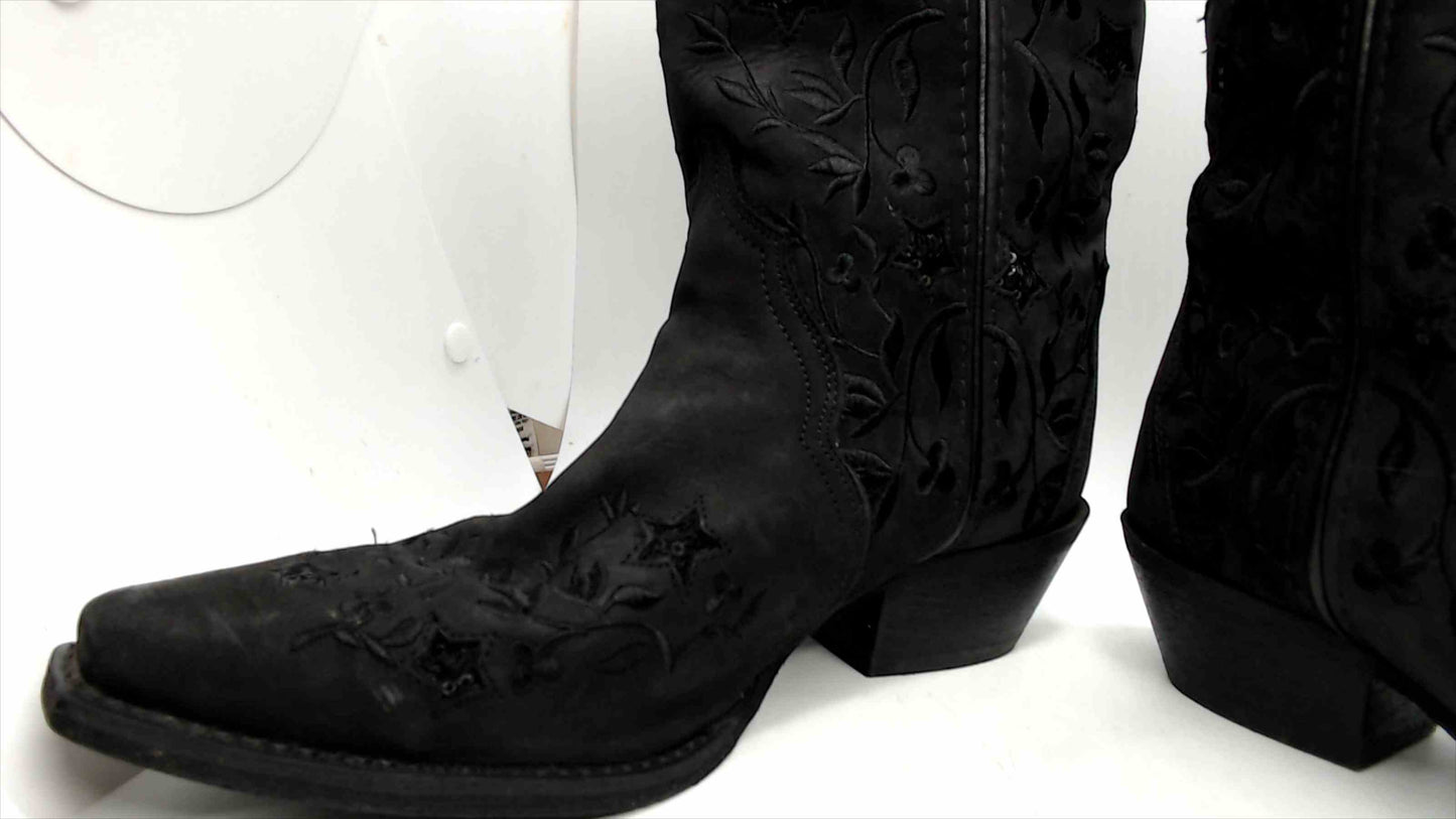 Laredo Black Womens Cowboy Boots with Sequin Stars and embroidered leaves Size 9 M
