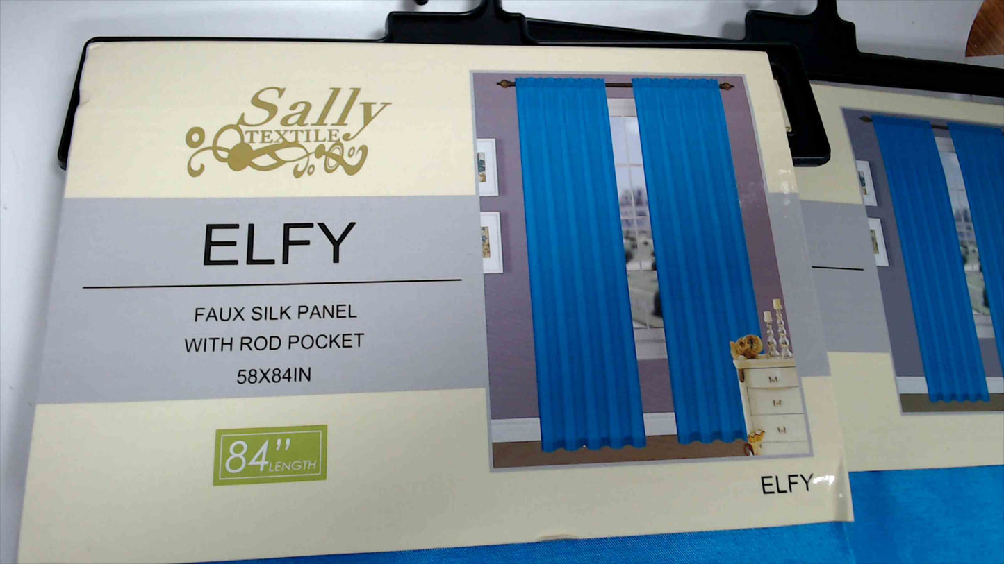 Lot of 2 Sally Textile ELFY Turquoise 58x84in Faux Silk Panel with Rod Pocket 100% Polyester