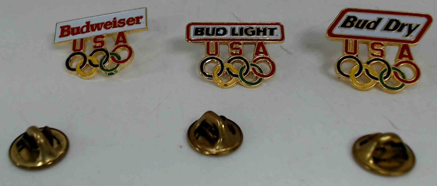 Budweiser Bud Light Bud Dry USA Olympic Pins Set of 3