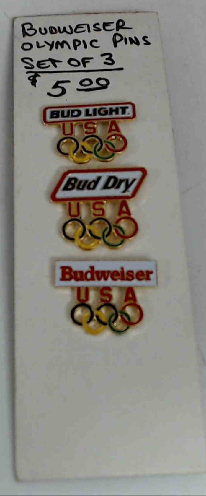 Budweiser Bud Light Bud Dry USA Olympic Pins Set of 3