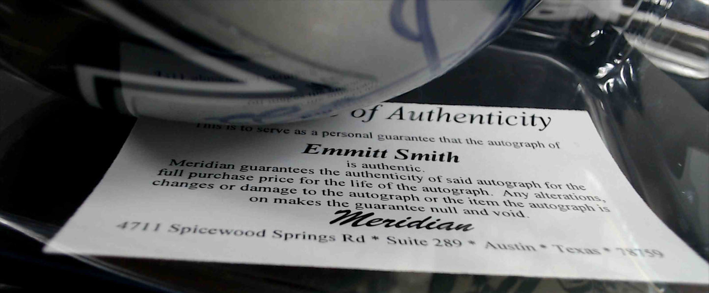 Emmitt Smith Autographed Dallas Cowboys Riddell Mini Helmet with Display Case and Certificate of Authenticity