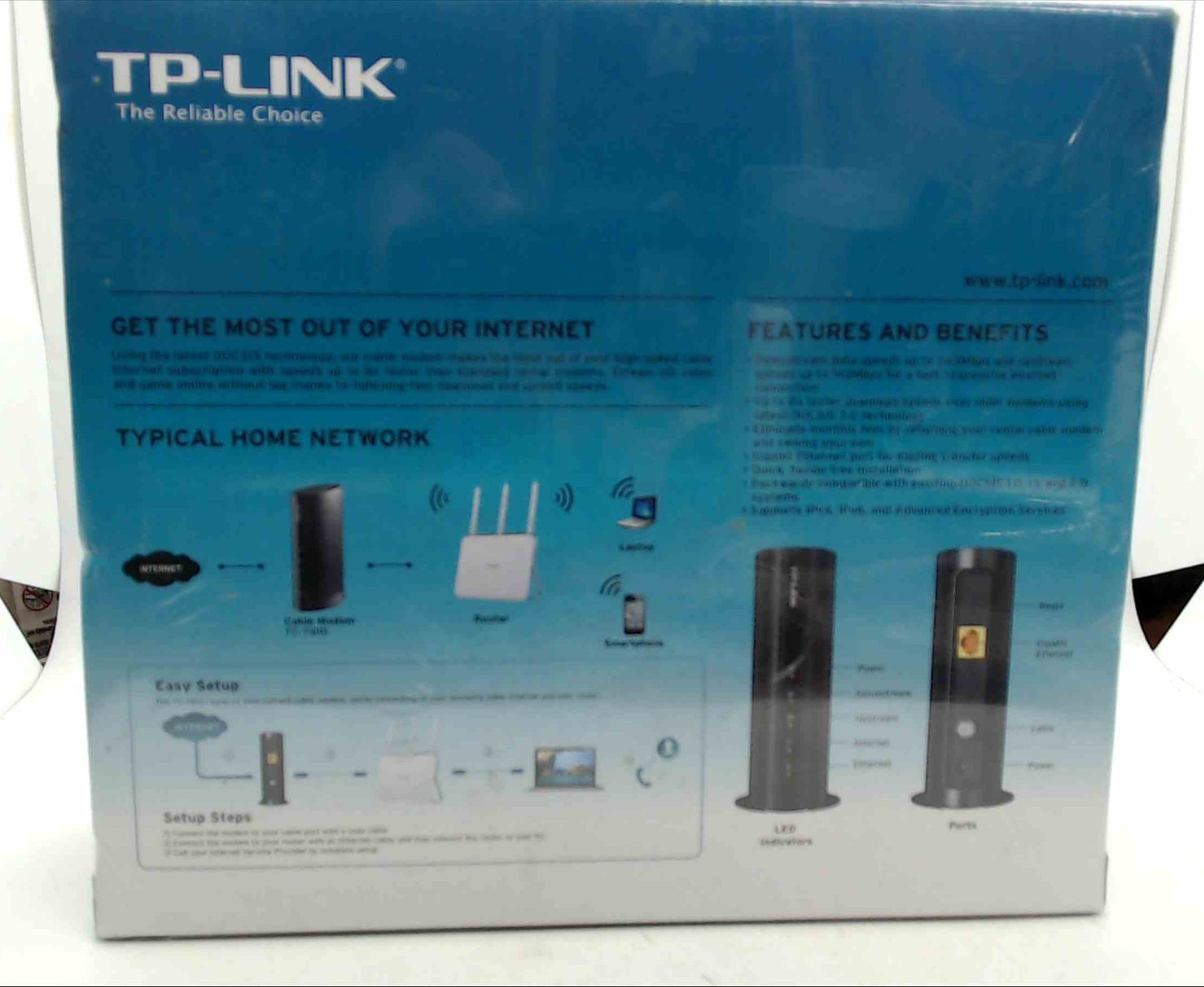 TP-LINK DOCSIS 3.0 Cable Modem TC-7610 Gigabit Ethernet 343 Mbps Xfinity Cox