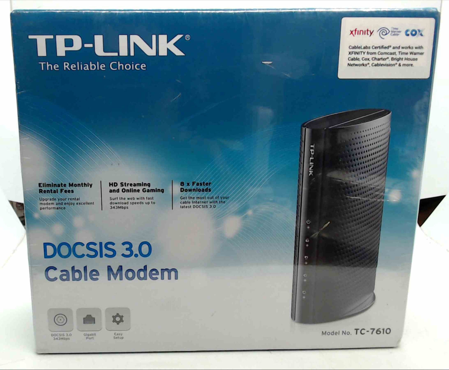 TP-LINK DOCSIS 3.0 Cable Modem TC-7610 Gigabit Ethernet 343 Mbps Xfinity Cox