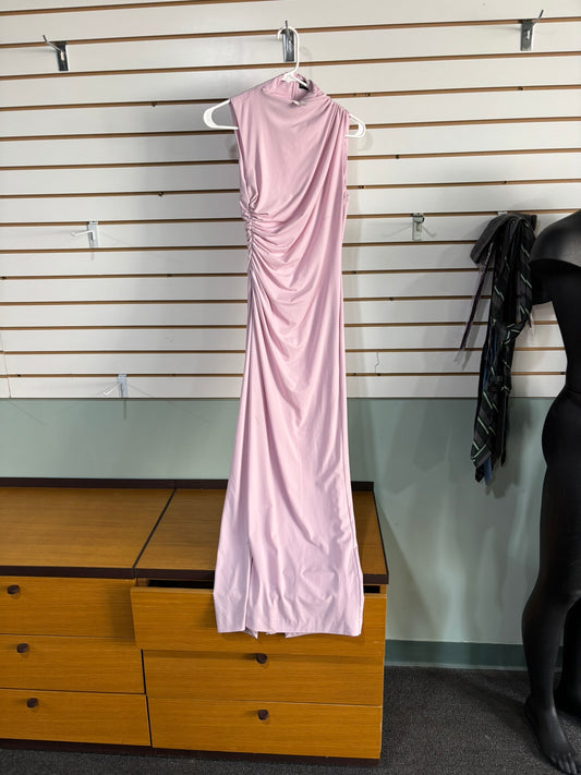 Elegant Sleeveless Ruched Evening Gown – Blush Pink