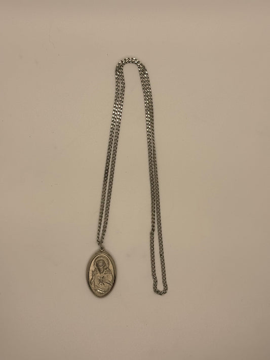 Stainless Steel Sacred Heart Jesus Medal Necklace