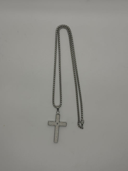 Black Stainless Steel Cross Pendant Necklace with Lord’s Prayer Engraving