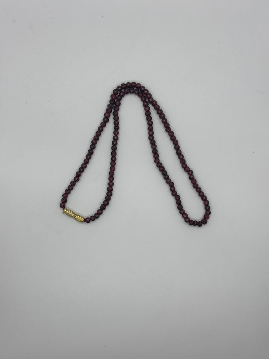 Deep Burgundy Beaded Necklace with Gold-Tone Barrel Clasp