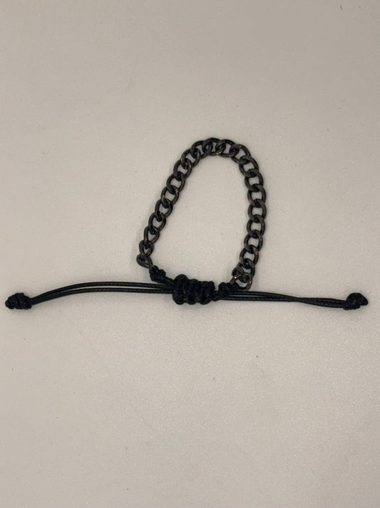 Black Curb Chain & Cord Adjustable Bracelet