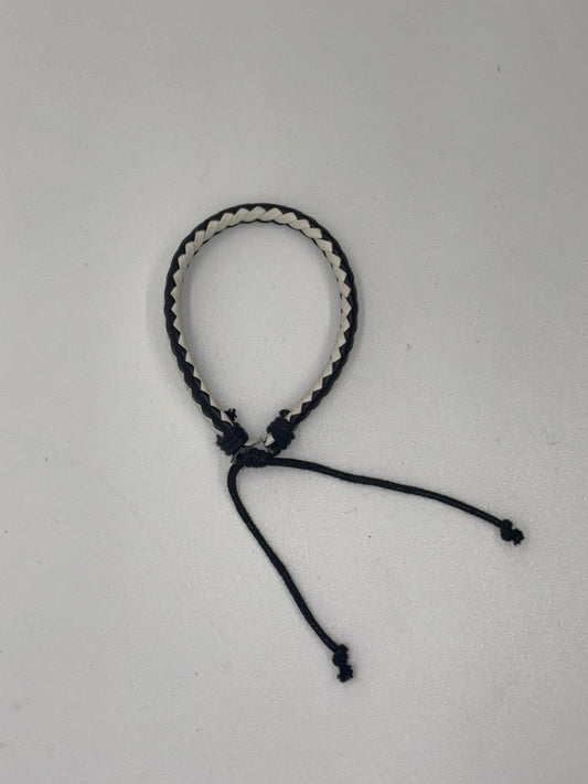 Braided Black & White Faux Leather Adjustable Bracelet