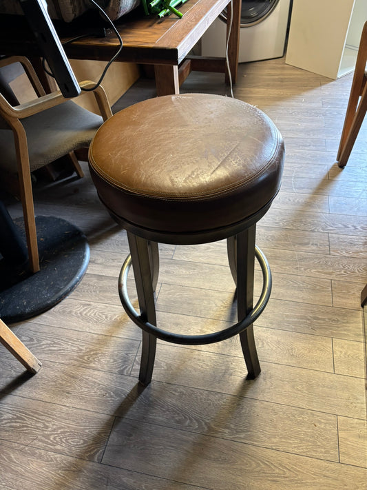 Swivel Bar Stool with Faux Leather Seat and Metal Frame