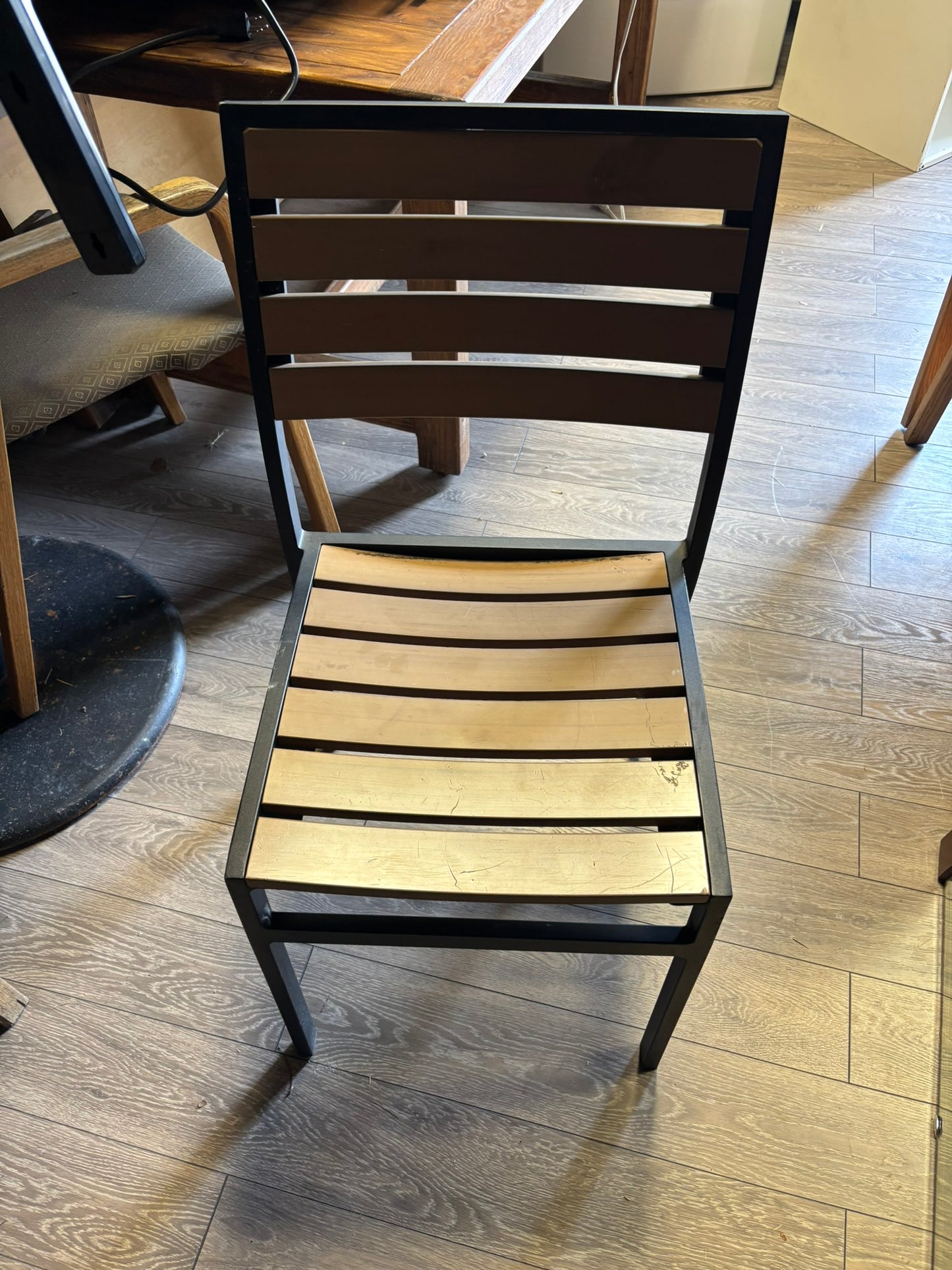 Modern Slatted Wood & Metal Chair