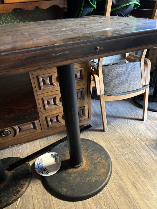 Vintage Industrial-Style Square Wood & Metal Pedestal Table