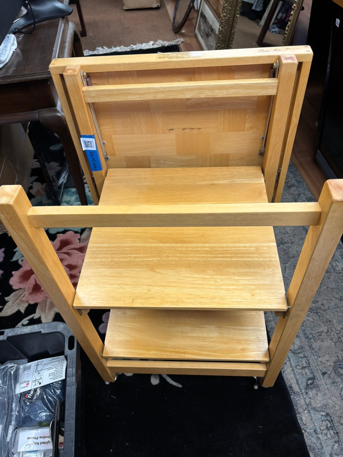 Vintage Butcher Block Kitchen Cart with Shelves – 25x25x36
